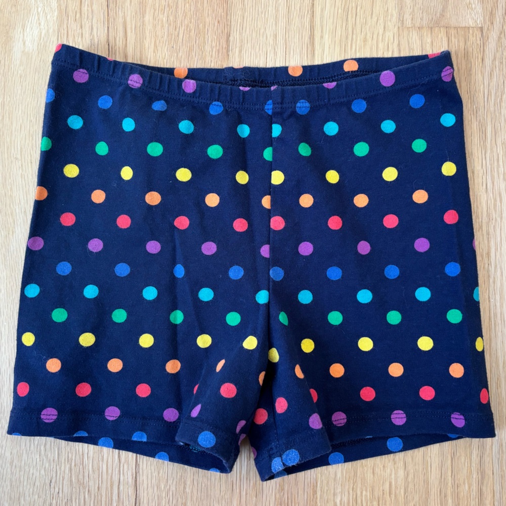 Primary Navy Kids Cartwheel Shorts with Rainbow Polka Dots